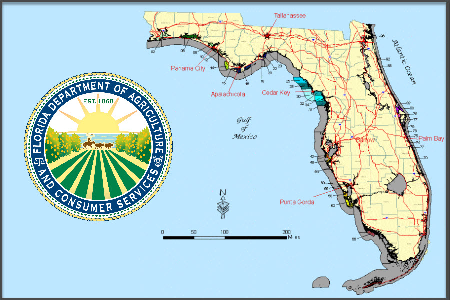 Image of Shellfish harvesting map with FDACS Logo
