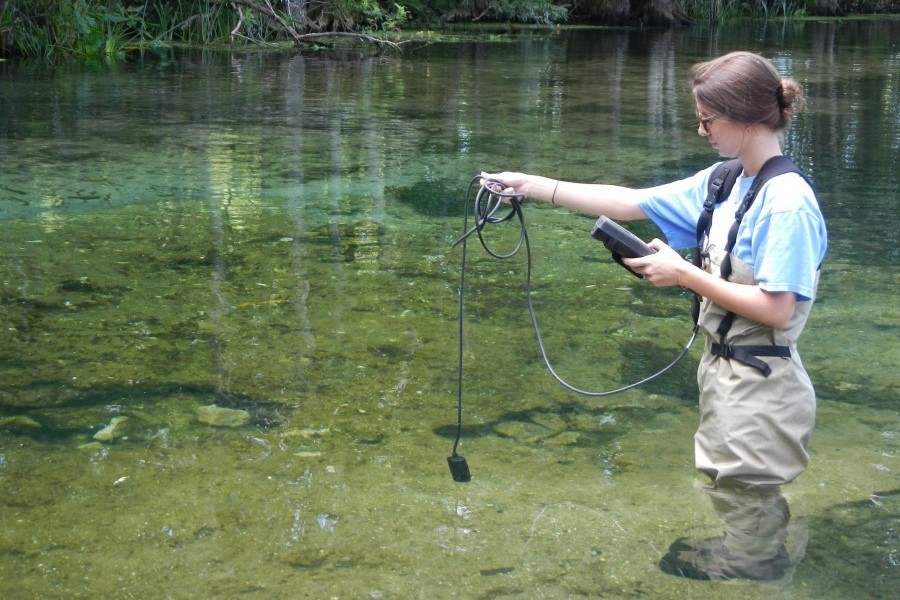 FWRMC monitoring a surface water using a handheld probe